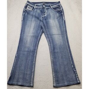 Roz & Ali Bootcut Jeans Womens 12 Blue Rhinestone Sequin Pocket Contrast Stitch